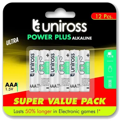 Image de UNIROSS Power Plus, piles alcalines AAA, modèle LR03, blister de 12 piles.en boîte de 8