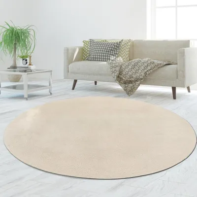 Produktbild von Weicher Creme Teppich pflegeleicht und waschbar für modernes Wohnen Größe - 160 cm Rund