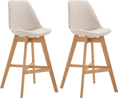 Produktbild von 2er Set Barhocker DUMIR - Stoff Creme 48x56x112 cm | Barstuhl Mit Lehne Tresenhocker Tresenstuhl Kneipenhocker Kneipenstuhl