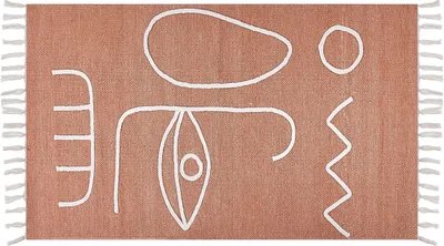 Zdjęcie produktu dla BELIANI Dywan jasnoczerwony poliester 80 x 150 cm z frędzlami ręcznie pleciony styl boho wewnętrzny zewnętrzny