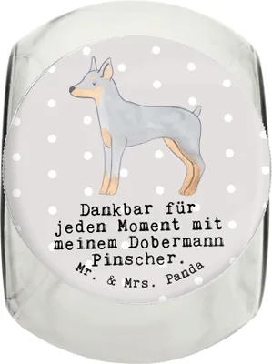 Produktbild von Mr. & Mrs. Panda Dose Dobermann Pinscher Moment L 870ml - Grau Pastell - Geschenk, glasbehälter, Vorratsbehälter, Glasdose, Bonbonglas, Keksdose