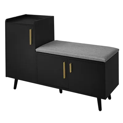 Produktbild von Moderne Schuhbank Schuhtruhe Sitzbank mit drei Stauraumtüren,Mit asymmetrischen Metallgriffen und mehreren Ebenen zur Aufbewahrung-B100/T34/H69 cm