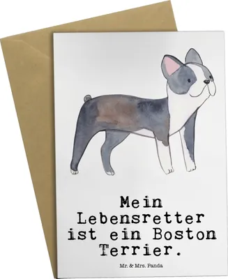 Produktbild von Mr. & Mrs. Panda Glückwunschkarte Boston Terrier Lebensretter - Weiß - Geschenk, einladungskarten, weihnachtskarten, osterkarten, glückwunschkarten, Beileidskarte