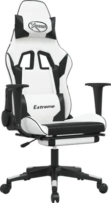 Produktbild von vidaXL Gaming-Stuhl mit Fußstütze Weiß und Schwarz Kunstleder