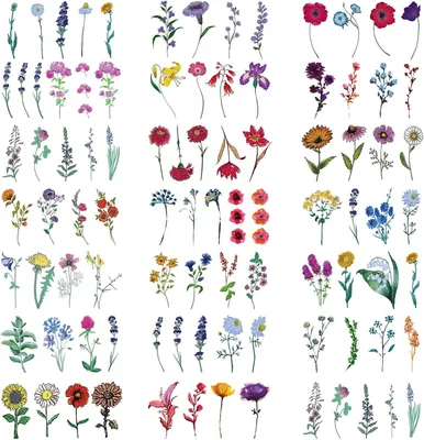 Imagen del producto de Tatuajes temporales con motivos de flores de colores, 20 unidades, para adultos y niños