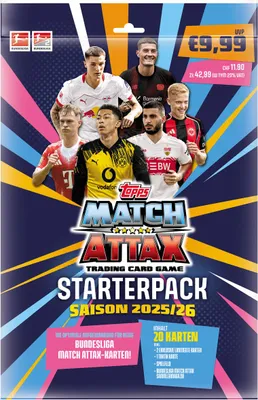 A product packaging for a trading card game starter pack, featuring images of football players.