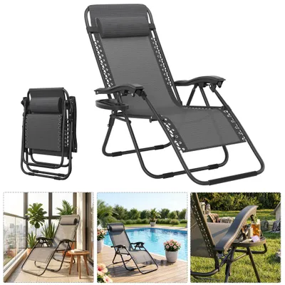 Produktbild von UISEBRT Dunkelgrau Faltbarer Liegestuhl, Strandstuhl, Relaxstuhl für Camping und Garten, max. 120kg, mit Kissen, Klappstuhl für Sonne und Entspannung, ideal für Terrasse, Pool