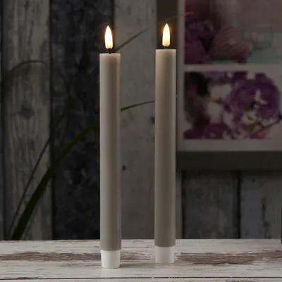 LED Stabkerzen MIA - Echtwachs - realistische 3D Flamme - H: 24cm - sand/taupe - 2 Stk