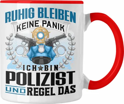 Produktbild von Trendation - Polizist Tasse Geschenk Lustiger Spruch für Männer Ruhig bleiben Polizist Geschenkidee (Rot)