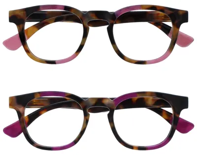 Produktbild von OPULIZE Ava Lesebrille 2er Pack Schmeichelhaft Abgerundet Rahmen Federscharniere Kratzfest Rosa Lila Herren Damen RR62-45 +2.00