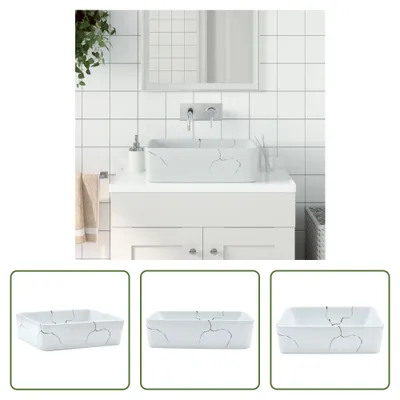 Produktbild von The Living Store Aufsatzwaschbecken Weiß Rechteckig 46x35,5x13cm Keramik