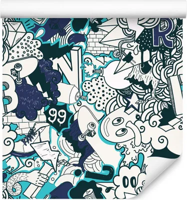 Obrázek produktu pro 10m VLIES TAPETE Roll Dětský pokoj Graffiti Skateboard Bombs Lightning XXL