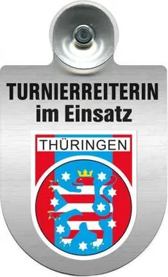 Produktbild von Einsatzschild mit Saugnapf - Turnierreiterin im Einsatz - 309478 incl. Regionenwappen nach Wahl Color - Region Thüringen