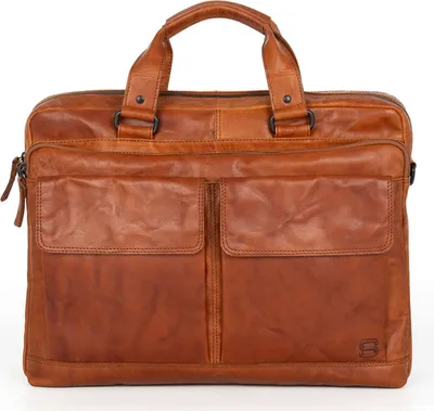 Produktbild von SPIKES & SPARROW Leder Businesstasche Schultertasche mit Laptopfach Robert Business Bag Brandy braun