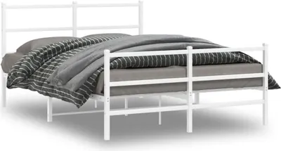 Produktbild von Design Bettgestell mit Kopf- und Fußteil Metall Weiß 140x200 cm, Klassische Betten 2024 Neu