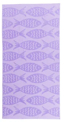 Produktbild von Strandtuch mit Fischmotiv, lila
