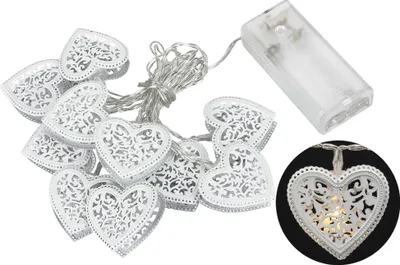 Obrázek produktu pro Světelný LED řetěz 10 diod, kovové srdce, 1,6 m, teplá bílá, 1 ks