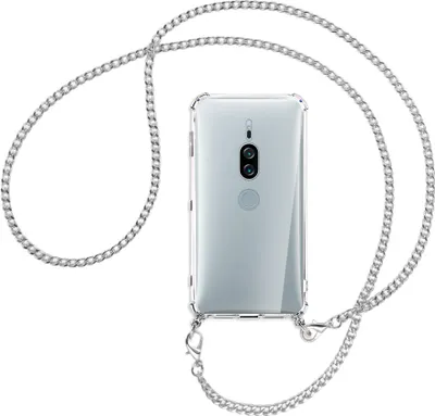 Produktbild von Handykette Backcover-Schutzhülle mit Band (Metall silberfarben) für Sony Xperia XZ2 Premium - silberfarbene Kette