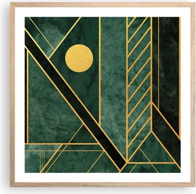 Produktbild von Gerahmtes Poster - Rahmen in heller Eiche - Grün Stück geometrisch - 60x60 cm - Wand Bild - Wanddeko - Wandbilder - Kunstposter - Wandposter - Bilderrahmen - Bilder - Kunstdruck - P2NAC60x60-4797