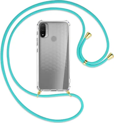 Produktbild von Handykette Backcover-Schutzhülle mit Band (Metall goldfarben) für Motorola Moto E20 (XT2155) - türkis