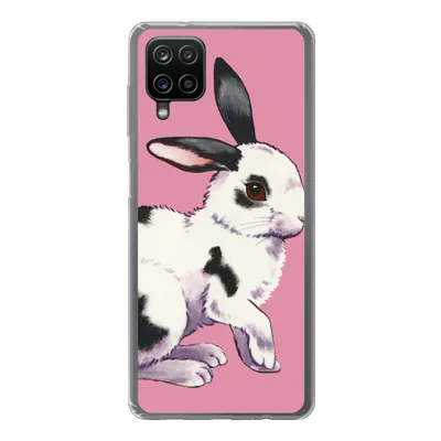 Produktbild von MuchoWow® Handyhülle Schutzhülle Hülle für Samsung Galaxy A12 Kaninchen mit rosa Hintergrund Silikon Softcase Handy Hülle - Bild