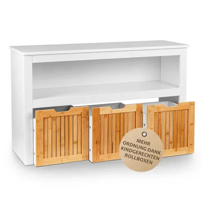 Produktbild von ONVAYA Sideboard mit Rollboxen - Praktisches Kinder Bücherregal und Kuscheltier Aufbewahrung - Modernes Spielzeugregal inkl. 3 Aufbewahrungsboxen
