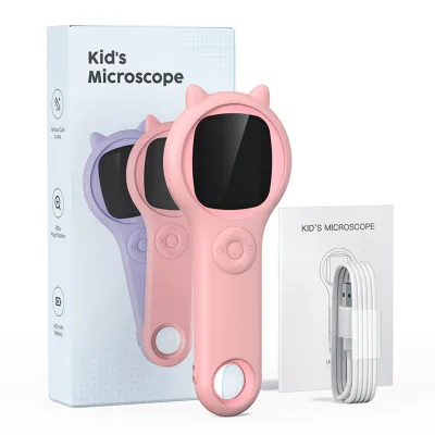Zdjęcie produktu dla Mikroskop dla dzieci, 2-calowy ekran IPS, powiększenie 500x, 2 MP, przenośna lupa USB z 8 diodami LED
