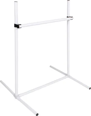 A white agility obstacle bar for dogs, set against a white background.