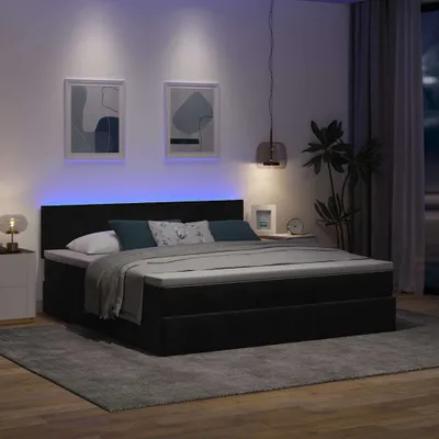 Produktbild von Maison Exclusive - Ottoman-Bett mit Matratze & LEDs Schwarz 180x200 cm Samt
