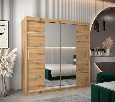 Produktbild von Schrank mit Spiegeln VIVIEN – Breite 200 cm, Eiche Artisan