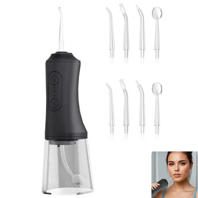 Produktbild von Munddusche, Tragbarer Wasserflosser, 3 Geschwindigkeiten, 300 ml Wassertank, IPX7, Geeignet für empfindliches Zahnfleisch/Kieferorthopädie