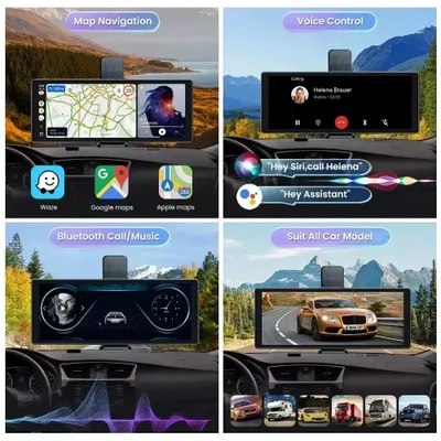 Immagine prodotto di Telecamera da cruscotto per auto - Telecamera da cruscotto 4K da 10,26" - Compatibile con CarPlay e Android Auto - Rotazione a 350° - Telecamera posteriore AHD da 6 metri