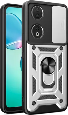 Produktbild von Hülle für Honor 90 mit Ring Ständer Halter Dia Kameraschutz TPU PC Hybrid Handyhülle Silber