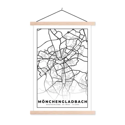 Produktbild von MuchoWow® Textilposter Karte - Mönchengladbach - Stadtplan 60x90 cm mit holzfarbenen Rahmen - Textil