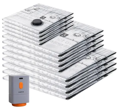 Vakuumbeutel 12er-Set, 3 Größen, transparent, wiederverwendbar