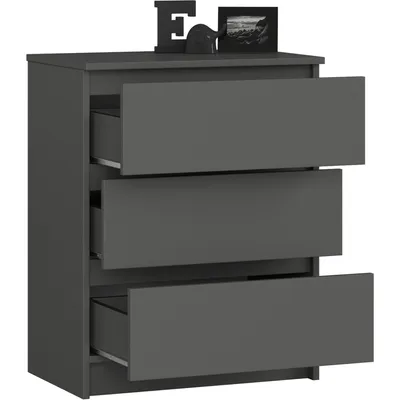 Image de Commode K60 élégante en gris graphite avec trois tiroirs et design moderne