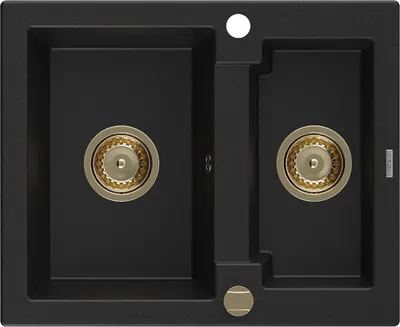 Produktbild von Mexen Carlos 1,5-Becken-Granitspüle 582 x 475 mm, Schwarz, Siphon Gold - 6518581500-77-G