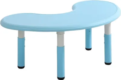 Obrázek produktu pro Dětský psací stůl s nastavitelnou výškou (43-51 cm), 120 x 65 cm Dětský psací stůl ze světle modrého plastu - půlměsíční stůl, multifunkční měsíční stůl vhodný pro chlapce a dívky ve věku 2-10 let