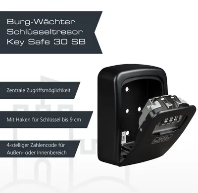 Produktbild von BURG-WÄCHTER Schlüsseltresor Key Safe 30 SB, mit 4-stelligem Zahlencode für außen und innen, Wandmontage