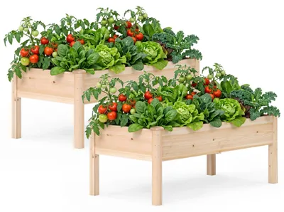Immagine prodotto di COSTWAY Aiuola rialzata in legno, aiuola per bambini, 122 x 62 x 48 cm, fioriera con portata massima di 130 kg, vaso da fiori con fori di drenaggio, aiuola rettangolare per erbe aromatiche, colore naturale