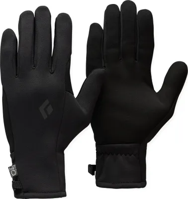 Schwarze Midweight Screentap Liners Handschuhe von Black Diamond; ideal für Innenanwendungen.
