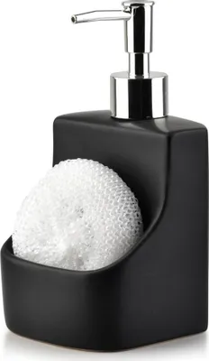 Image de Distributeur de liquide vaisselle pour la cuisine, réservoir éponge, nettoyeur de casseroles, noir pour évier