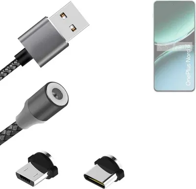 Produktbild von K-S-Trade Hochwertiges Magnet-Lade-kabel Sync-Kabel Daten-Kabel kompatibel mit OnePlus Nord 4 mit USB-Typ-C-Anschluss und Micro-USB-Anschluss 2A bis