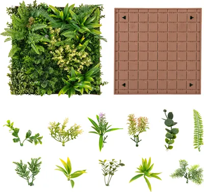 Obrázek produktu pro COSTWAY 2 ks umělý živý plot rostlinná stěna 50x50cm, panely s různými umělými rostlinami, umělá rostlina, simulovaný trávník 11 druhů zelená