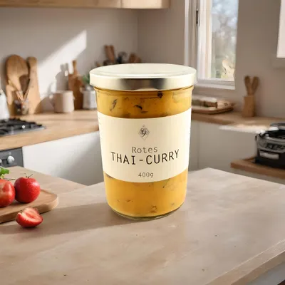 Produktbild von Rotes Thai Curry im Glas – Metzgerei Guber – mit Hähnchen & Kokosmilch – exotisch & frisch gekocht