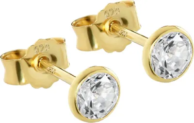 Produktbild von 1 Paar 4,5mm Ohrstecker 925 Sterling Silber Gelbgold Vergoldet Zirkonia Ohrringe