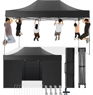 Image de Tente de réception - Tente pliante - Véranda de jardin - Abri - Imperméable - 3 x 4,5 mètres - Protection UV - Noir