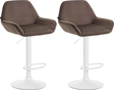 Produktbild von DELUKE® Barhocker 2er Set DUBLIN - Braun, Samt, Weiß | Barhocker mit Lehne Barstuhl Tresenhocker Tresenstuhl Kneipenhocker Kneipenstuhl