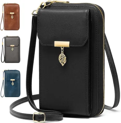 Image de VOBUKE Etui pour téléphone portable Femme en cuir Protection RFID Sac à bandoulière avec 12 emplacements pour cartes Noir