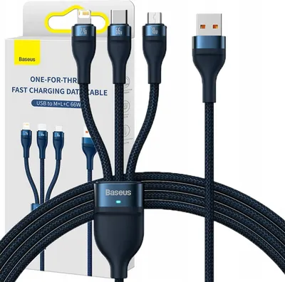 Image de Baseus SUP0003353 Câble USB 1,2 m USB 3.2 Gen 1 (3.1 Gen 1) USB A USB C/Micro USB-A/Bleu clair
